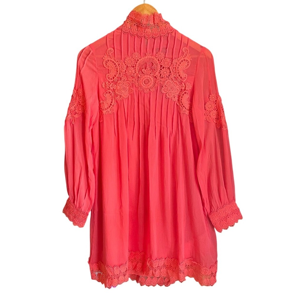 NWT Trish Scully Womens Size 2 Dress Coral Lace High Neck Long Sleeve‎ Boho